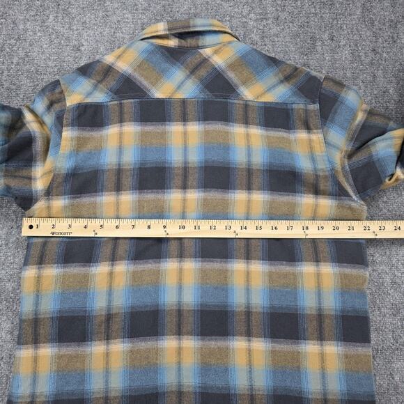 CQR Shirt Jacket Mens Small Blue Yellow Plaid Sherpa Lined Flannel Heavyweight - Picture 5 of 16